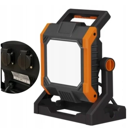 Lampa robocza naświetlacz LED halogen 55W warsztatowa + 2 gniazda IP54