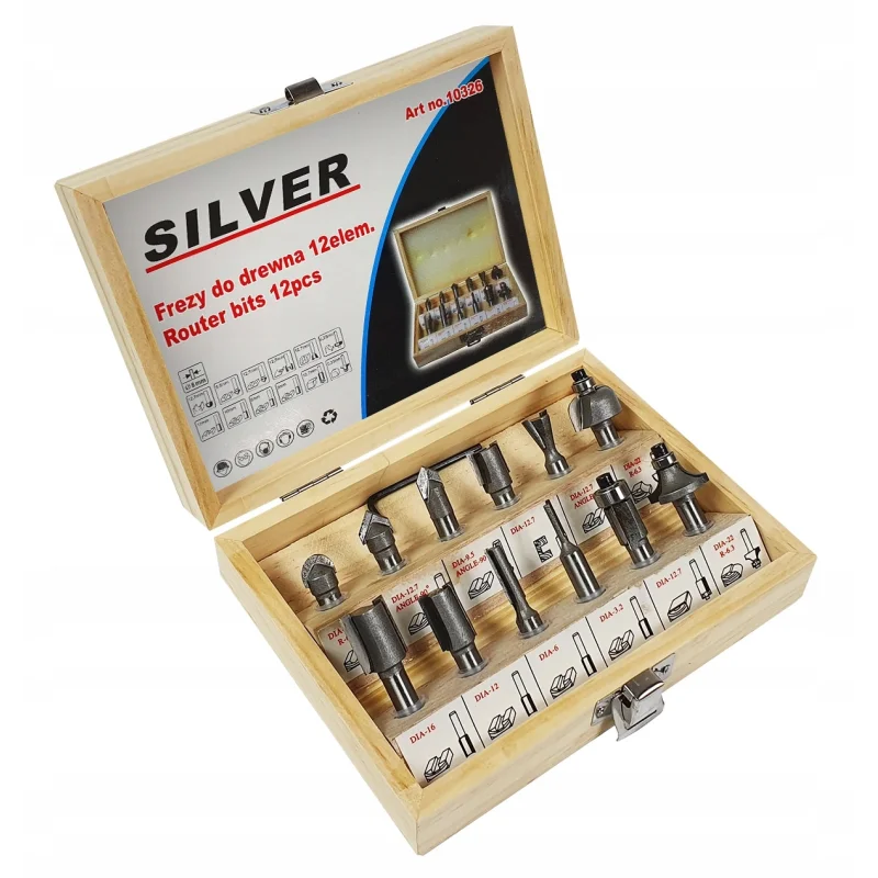 FREZY KSZTAŁTOWE DO DREWNA 12EL. ZESTAW FREZÓW 12SZT