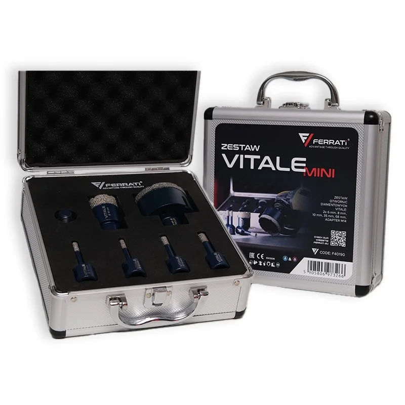 Zestaw VITALE MINI otwornice 6,6,8,10,35,68mm+adapter M14 w walizce FERRATi