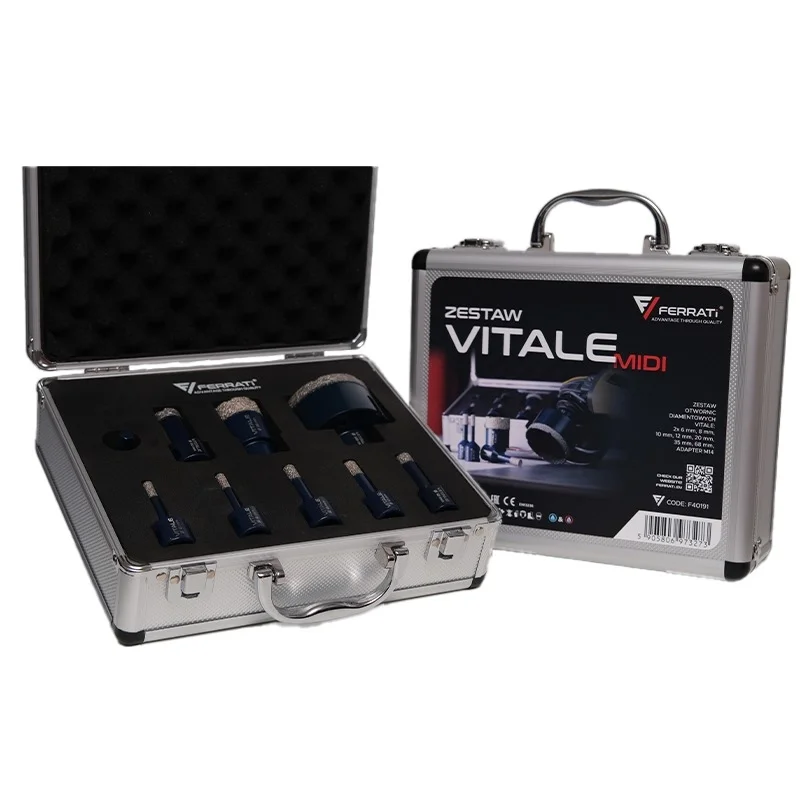 Zestaw VITALE MIDI otwornice 6,6,8,10,12,20,35,68mm+adapter M14 w walizce FERRATi