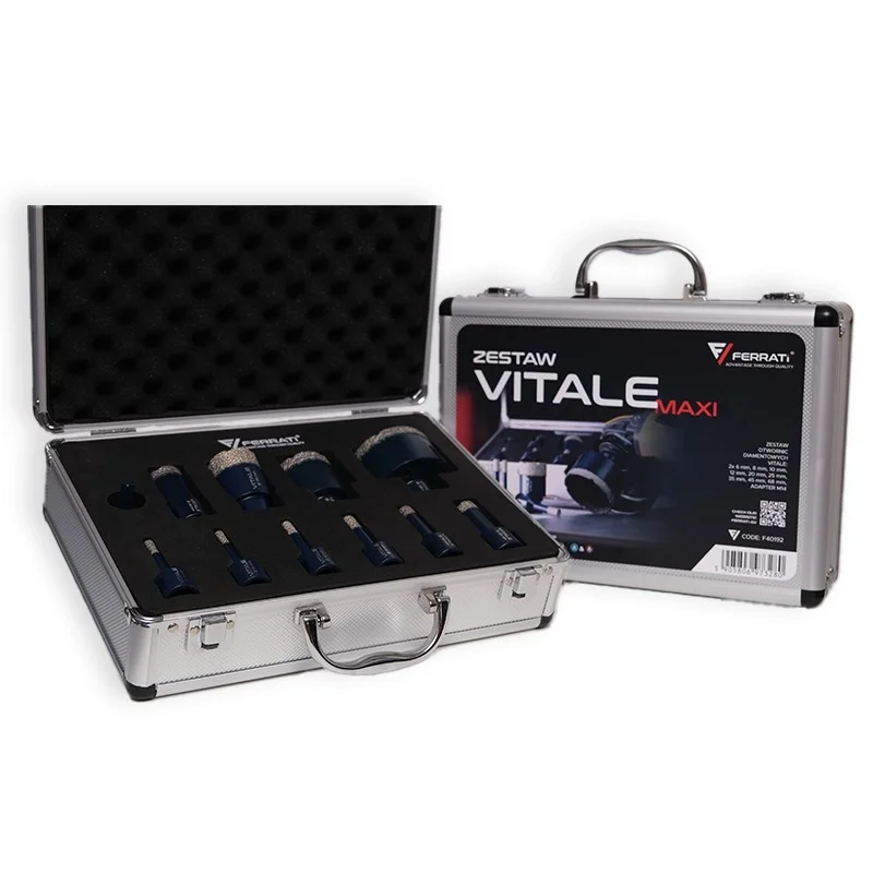Zestaw VITALE MAXI otwornice 6,6,8,10,12,20,25,35,45,68mm+adapter M14 w walizce FERRATi
