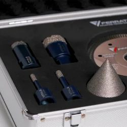 Zestaw VITALE HYBRID otwornice 6,8,10,12,20,25,35,45,68mm+adapter M14, CONO 2-50, RULLO25, MICO125 w walizce FERRATi