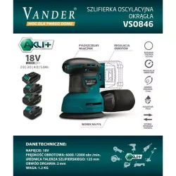 Szlifierka oscylacyjna okrągła 18V VSO846\ body\ VANDER