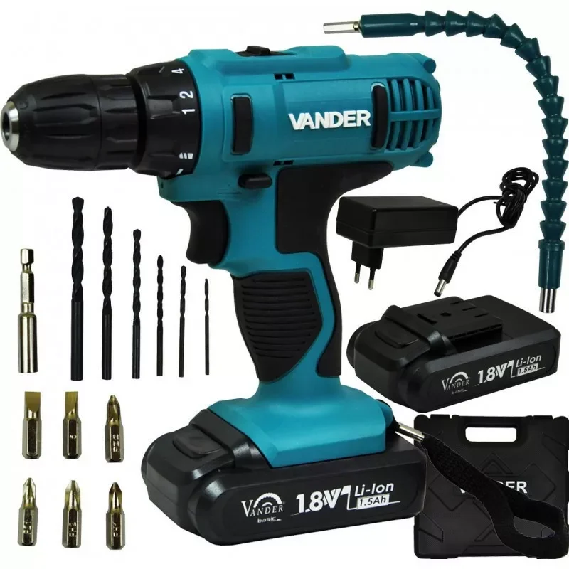Wkrętarko-wiert. dwubiegowa 18V/2x1,5Ah z regulacją  BWA518 VANDER