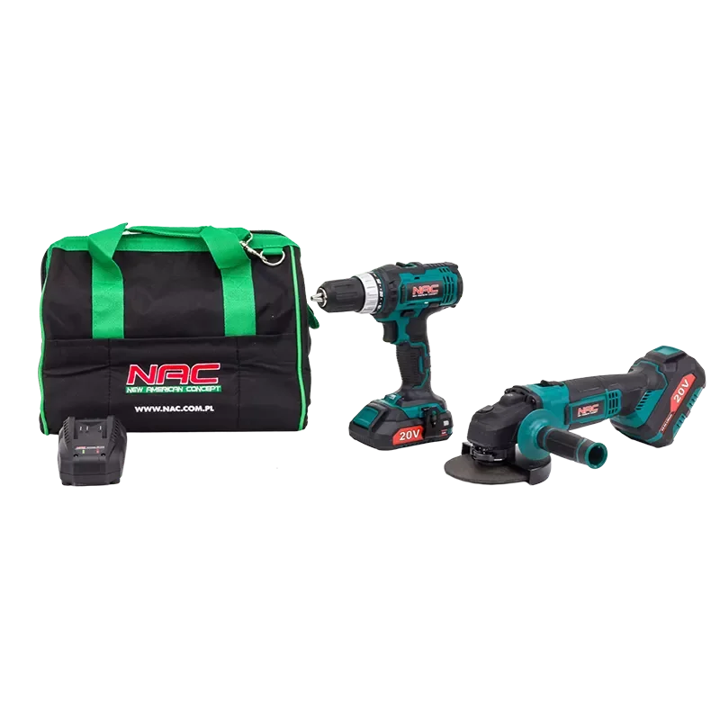 Zestaw wiertarko-wkrętarka+szlifierka kątowa 20V CDB-LI-20V+AGE-125- LI-20V NAC