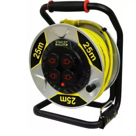 Przedłużacz bębnowy, 25m, 4 gniazda, 3x1,5mm, 16A z uziemieniem, IP44, STANLEY