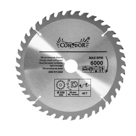 Piła tarczowa do drewna: 250 mm x 40 T CON-TCT-2504 Condor