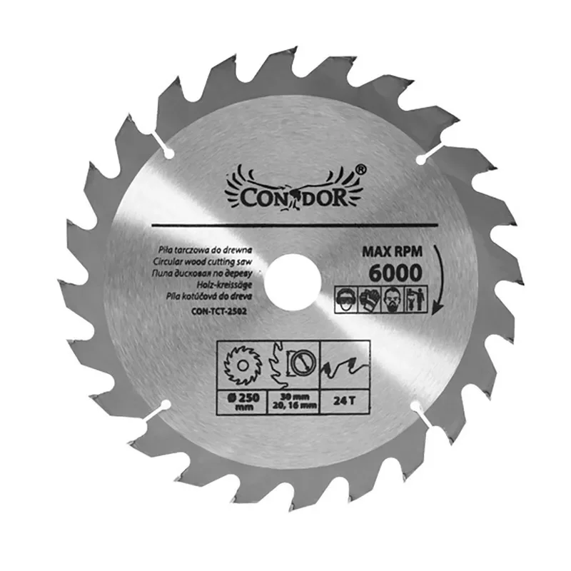 Piła tarczowa do drewna: 250 mm x 24 T CON-TCT-2502 Condor