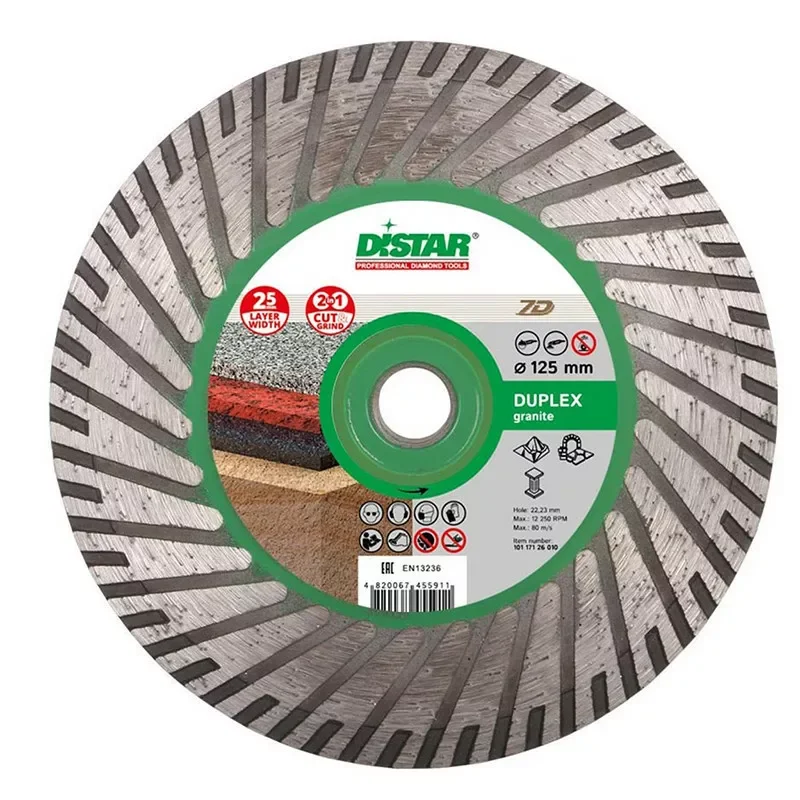 Tarcza diamentowa Turbo Duplex granite 1A1R 125x2,8x8x22,23/M14F DISTAR 7D  do cięcia, szlifowania i fazowania podczas odróbki g