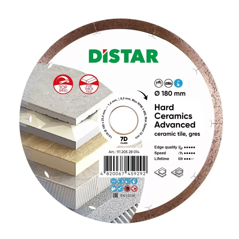 Tarcza diamentowa 180xx1,4x25,4 Hard Ceramics Advansed DISTAR  do grubego gresu, krawędzie bez wyszczerbień, samoostrząca