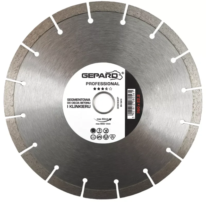 Tarcza diamentowa segmentowa 350/25,4 /20 mm wysokość diamentu  H15 mm spawna laserowo  PROFESSIONAL GEPARD (brukarska)