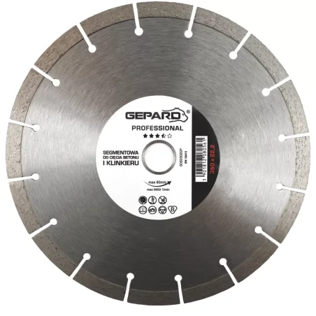 Tarcza diamentowa segmentowa 350/25,4 /20 mm wysokość diamentu  H15 mm spawna laserowo  PROFESSIONAL GEPARD (brukarska)