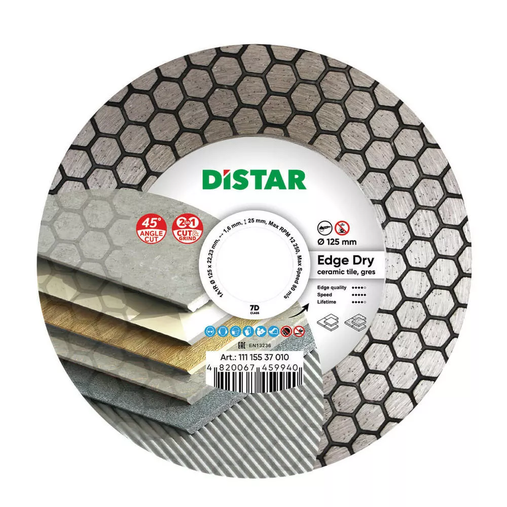 Tarcza diamentowa do cięcia i szlifowania "plaster miodu" 125x1,6x25x22,23 Edge Dry DISTAR