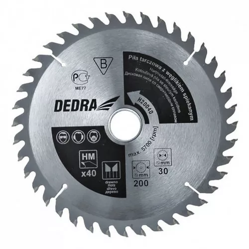 Tarcza do drewna z płytkami węglikowymi 40z śr.205x30mm H20540 DEDRA